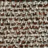 Woven tweed fabric texture, off-white and reddish-brown, dense irregular weave with visible knots; “bross > fabric (c) savanna > col. 622” text.